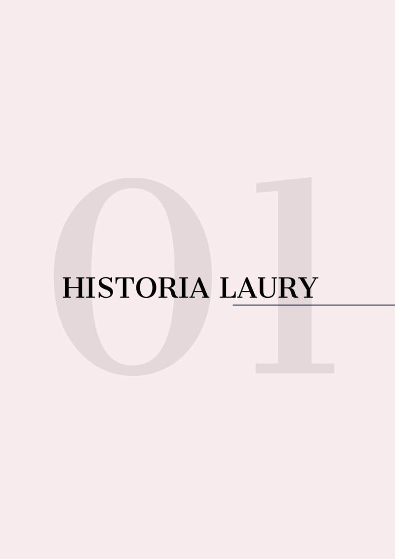 Strona z ebooka w kolorze różowym z rozdziału o Historii Laury, bohaterki ebooka.